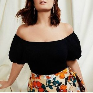 Eloquii Cropped Puff Sleeve Off the Shoulder Top